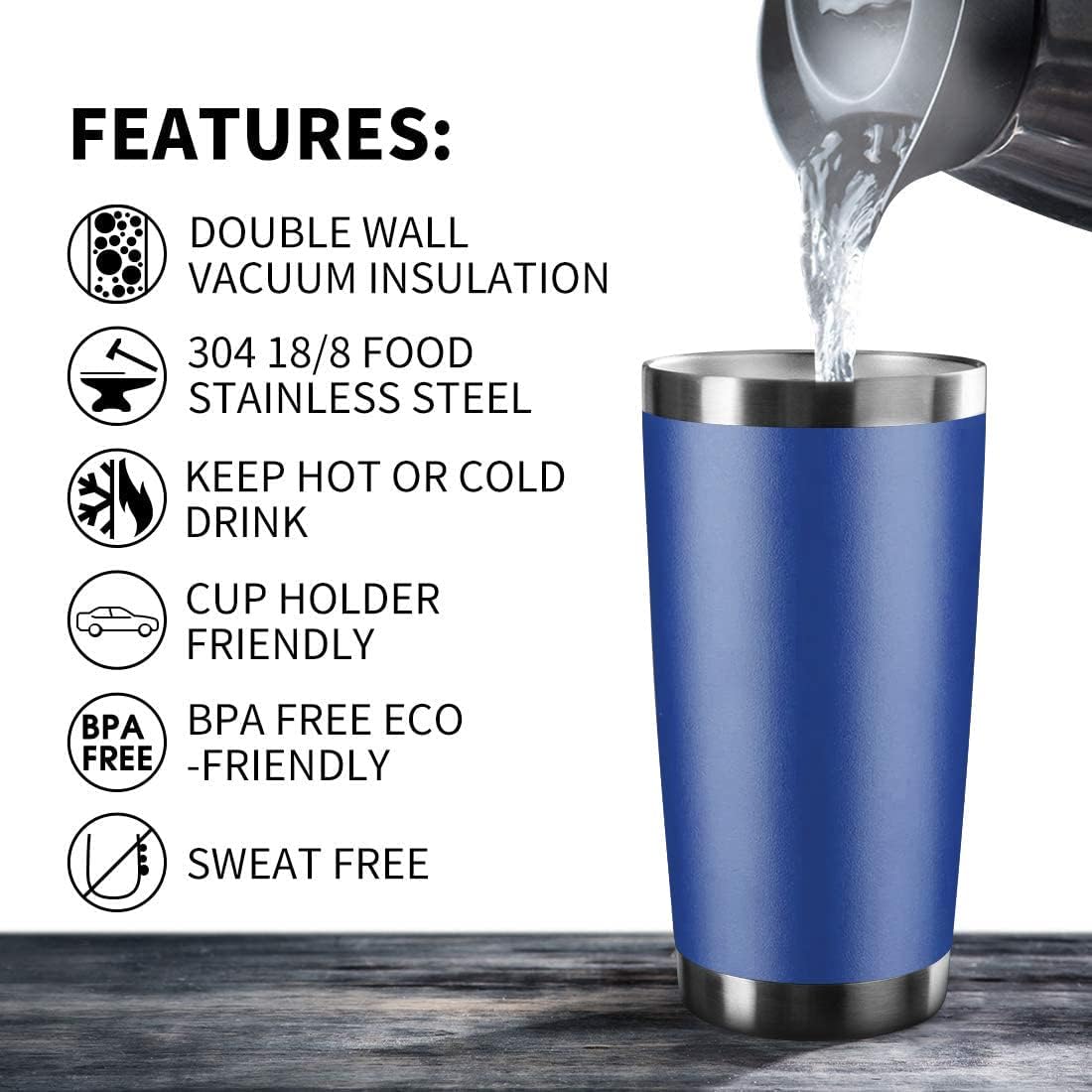 Laser Engraved 20 Oz Stainless Steel Tumbler, Vacuum Insulated Travel Mug with Lid, Powder Coated - Image 5