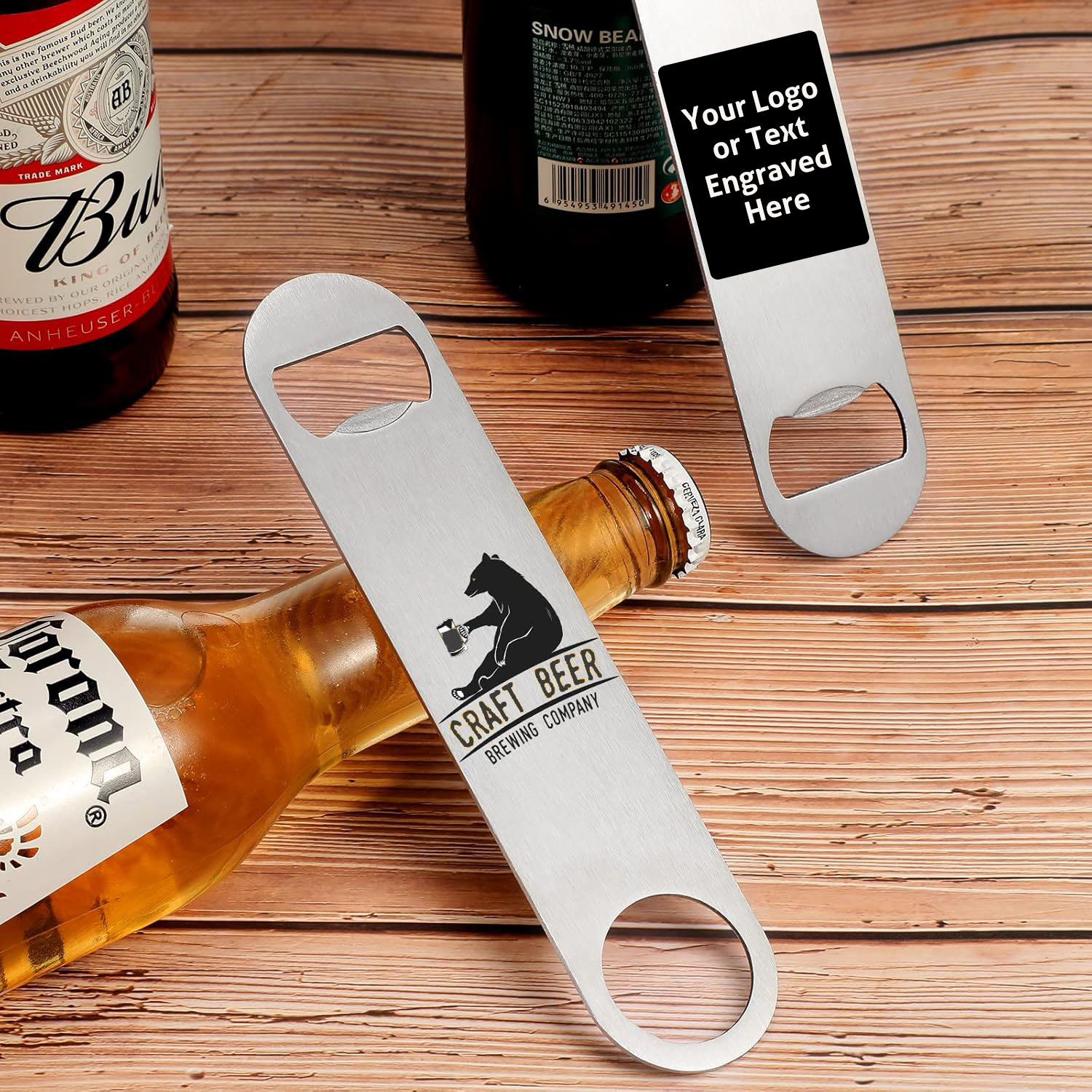 Laser Engraved Flat Stainless Steel Bottle Opener